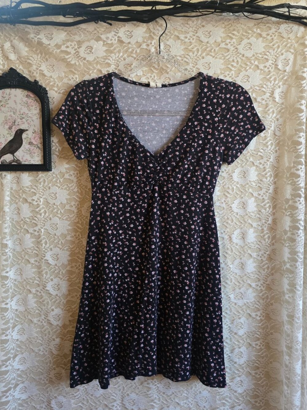 Sky & Sparrow Floral Babydoll Mini Dress - Y2K - grunge - dark academia - alt